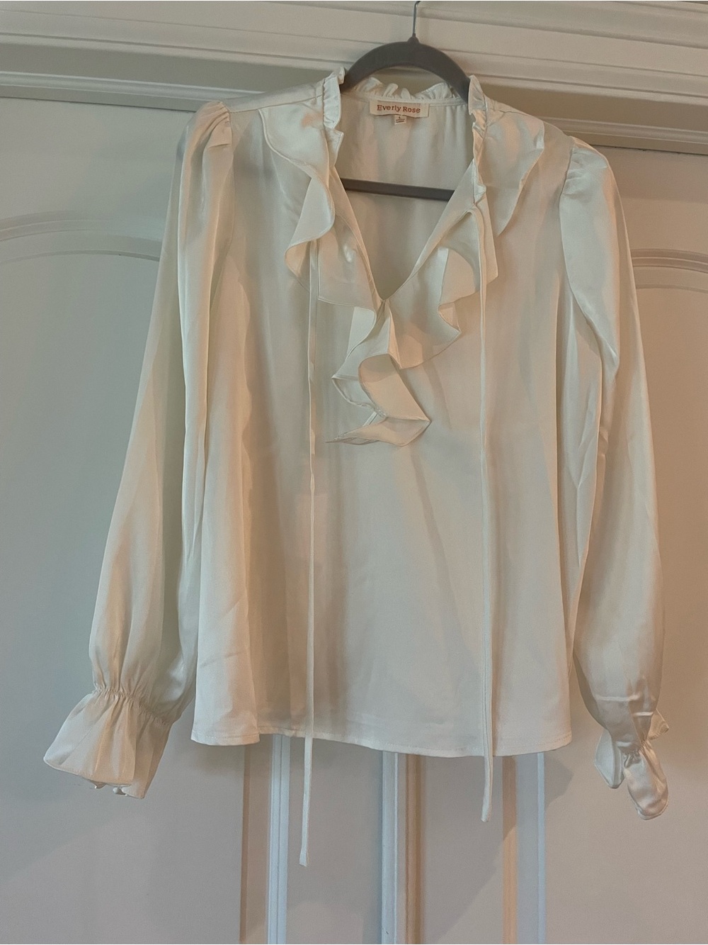 Ivory Ruffle Tie-Neck Blouse